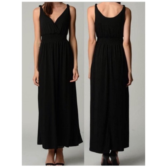 Christine V Dresses & Skirts - Black Knit Smocked Wrap Maxi Dress - NWT